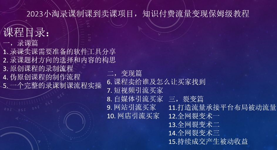 2023小淘录课制课到卖课项目，知识付费流量变现保姆级教程-秀人资源网