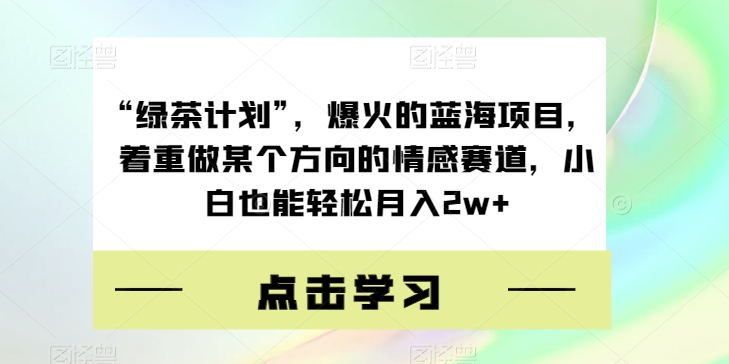 “绿茶计划”，爆火的蓝海项目，着重做某个方向的情感赛道，小白也能轻松月入2w+【揭秘】-整合资源网