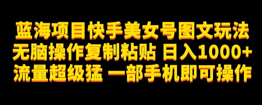 蓝海项目快手美女号图文玩法，无脑操作复制粘贴，日入1000+流量超级猛一部手机即可操作【揭秘】-整合资源网