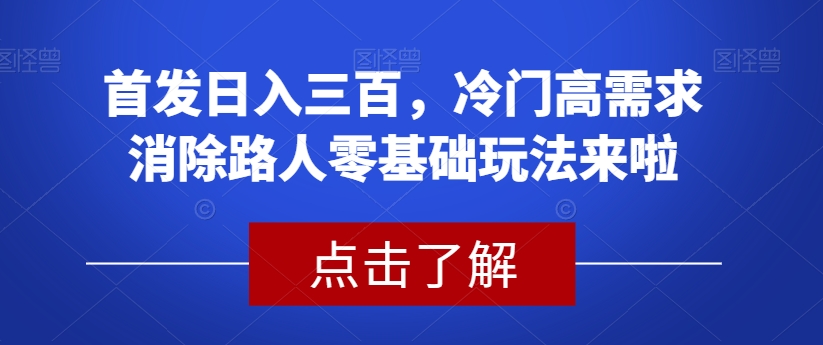 首发日入三百，冷门高需求消除路人零基础玩法来啦【揭秘】-整合资源网