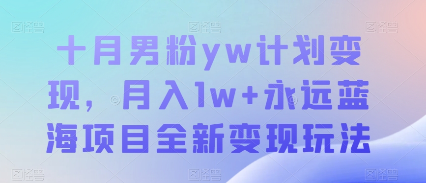 十月男粉yw计划变现，月入1w+永远蓝海项目全新变现玩法【揭秘】-整合资源网