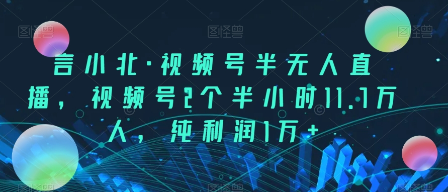 言小北·视频号半无人直播，视频号2个半小时11.7万人，纯利润1万+-秀人资源网