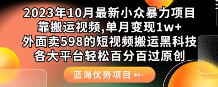 2023年10月最新小众暴力项目，靠搬运视频,单月变现1w+，外面卖598的短视频搬运黑科技，各大平台轻松百分百过原创-秀人资源网