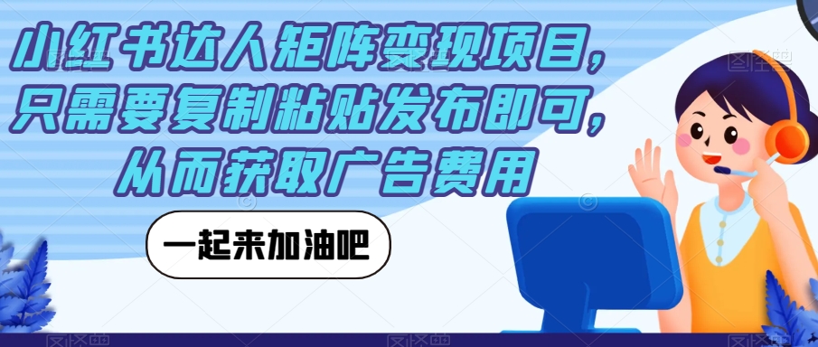 小红书达人矩阵变现项目，只需要复制粘贴发布即可，从而获取广告费用-整合资源网