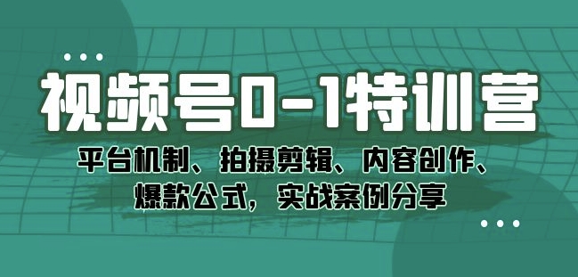 视频号0-1特训营：平台机制、拍摄剪辑、内容创作、爆款公式，实战案例分享-整合资源网