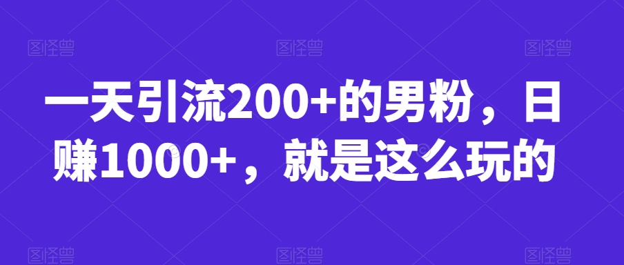 一天引流200+的男粉，日赚1000+，就是这么玩的【揭秘】-整合资源网
