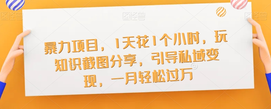 暴力项目，1天花1个小时，玩知识截图分享，引导私域变现，一月轻松过万【截图】-秀人资源网