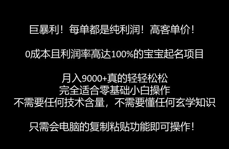 巨暴利，月入9000+的宝宝起名项目，每单都是纯利润，零基础都能躺赚【附软件+视频教程】-秀人资源网