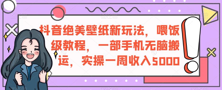 抖音绝美壁纸新玩法，喂饭级教程，一部手机无脑搬运，实操一周收入5000【揭秘】-整合资源网