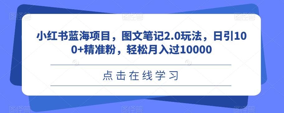 小红书蓝海项目，图文笔记2.0玩法，日引100+精准粉，轻松月入过10000【揭秘】-秀人资源网
