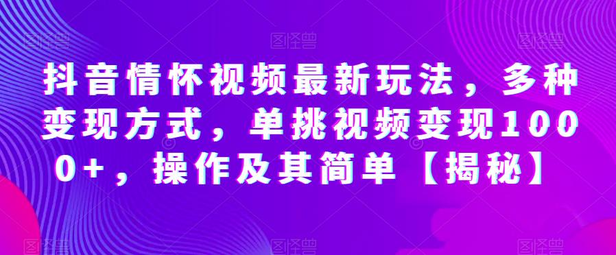 抖音情怀视频最新玩法，多种变现方式，单挑视频变现1000+，操作及其简单【揭秘】-整合资源网