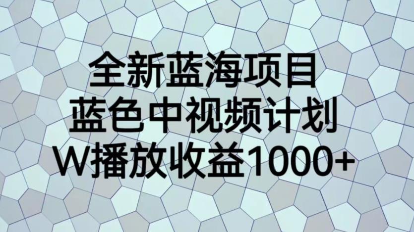 全新蓝海项目，蓝色中视频计划，1W播放量1000+【揭秘】-秀人资源网