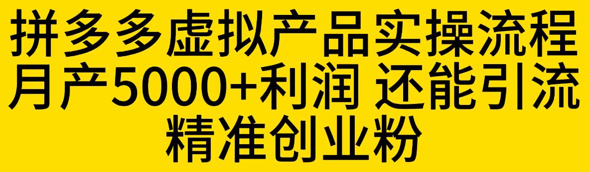 拼多多虚拟产品实操流程，月产5000+利润，还能引流精准创业粉【揭秘】-秀人资源网