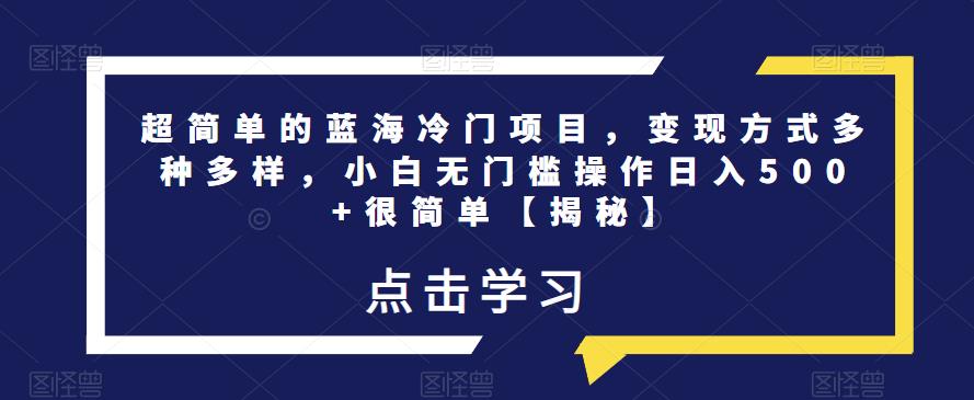 超简单的蓝海冷门项目，变现方式多种多样，小白无门槛操作日入500+很简单【揭秘】-秀人资源网
