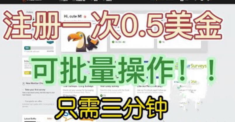 国外项目注册一次0.5美金，只需三分钟无脑操作，可批量同时放大操作，小白工作室福利【揭秘】-整合资源网