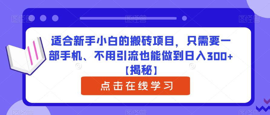 适合新手小白的搬砖项目，只需要一部手机、不用引流也能做到日入300+【揭秘】-秀人资源网