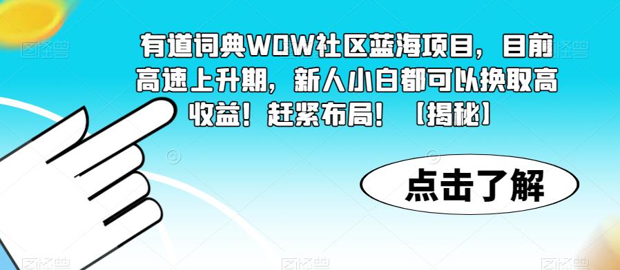 有道词典WOW社区蓝海项目，目前高速上升期，新人小白都可以换取高收益！赶紧布局！【揭秘】-秀人资源网
