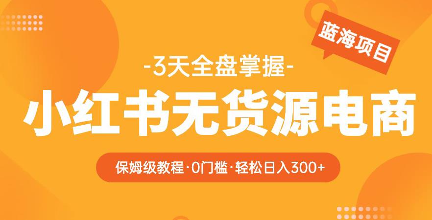2023【阿本小红书无货源电商训练营】保姆级教程，从0到1，3天全盘掌握，轻松日入300+-整合资源网