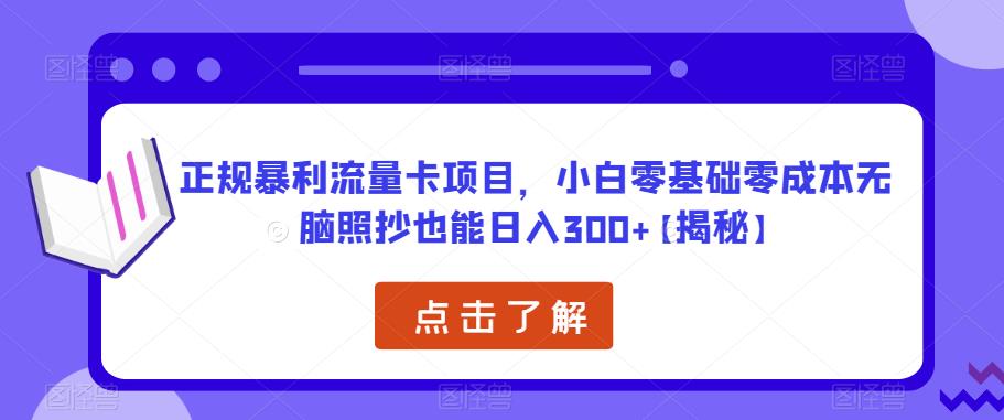 正规暴利流量卡项目，小白零基础零成本无脑照抄也能日入300+【揭秘】-整合资源网