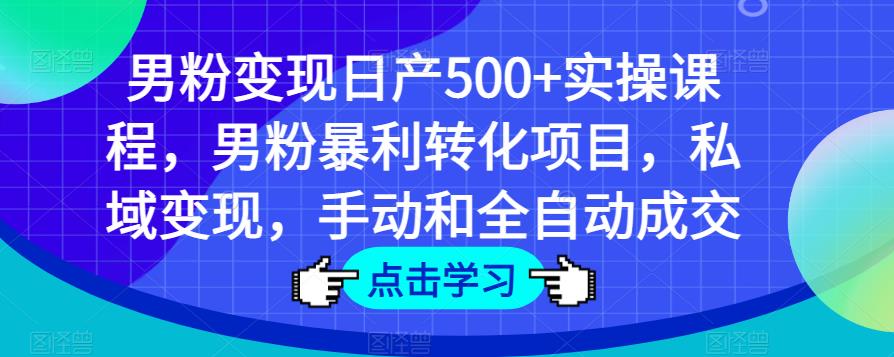 男粉变现日产500+实操课程，男粉暴利转化项目，私域变现，手动和全自动成交-整合资源网