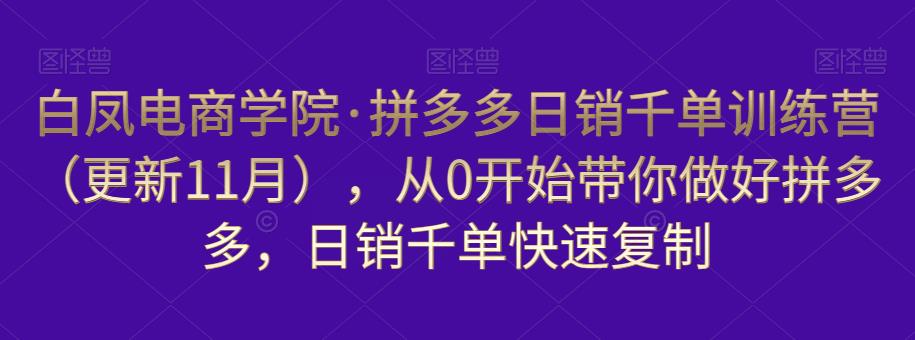 白凤电商学院·拼多多日销千单训练营，从0开始带你做好拼多多，日销千单快速复制（更新知2023年3月）-秀人资源网