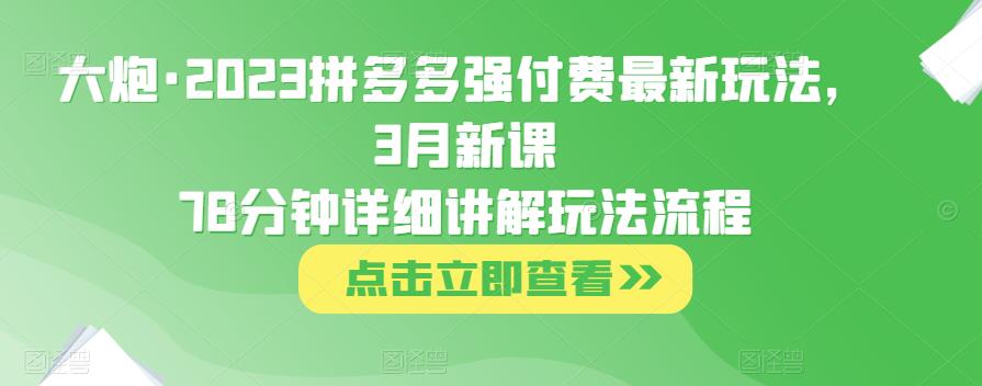 大炮·2023拼多多强付费最新玩法，3月新课​78分钟详细讲解玩法流程-秀人资源网