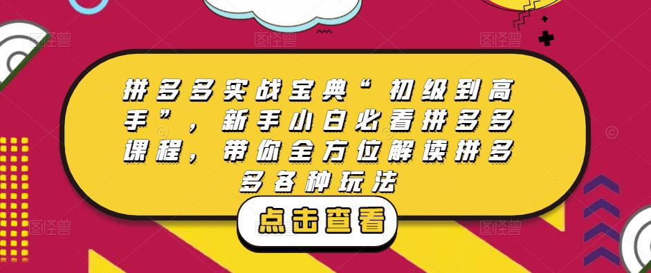 拼多多实战宝典“初级到高手”，新手小白必看拼多多课程，带你全方位解读拼多多各种玩法-秀人资源网