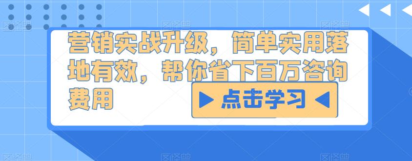 营销实战升级，简单实用落地有效，帮你省下百万咨询费用-秀人资源网
