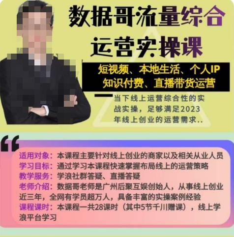数据哥流量综合运营实操课：短视频、本地生活、个人IP知识付费、直播带货运营-秀人资源网