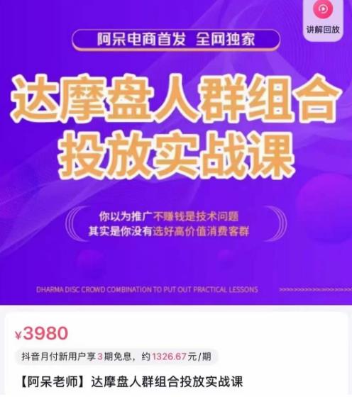 阿呆电商·达摩盘人群组合投放实战课，你以为推广不赚钱是技术问题，其实是你没有选好高价值消费客群-秀人资源网