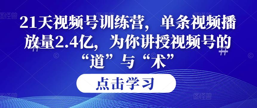 第14期21天视频号训练营，单条视频播放量2.4亿，为你讲授视频号的“道”与“术”！-秀人资源网