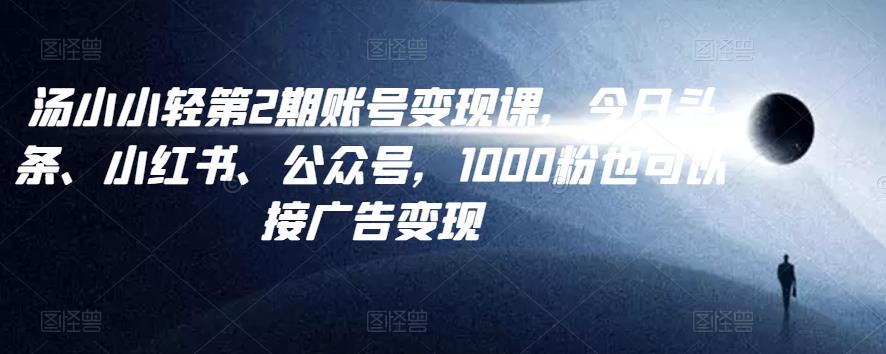 汤小小账号变现课第2期，今日头条、小红书、公众号，1000粉也可以接广告变现-秀人资源网