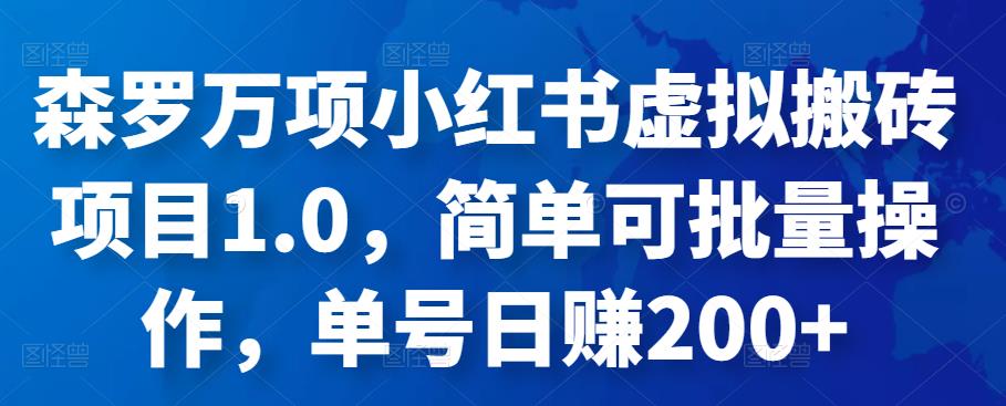 森罗万项小红书虚拟搬砖项目1.0，简单可批量操作，单号日赚200+-秀人资源网