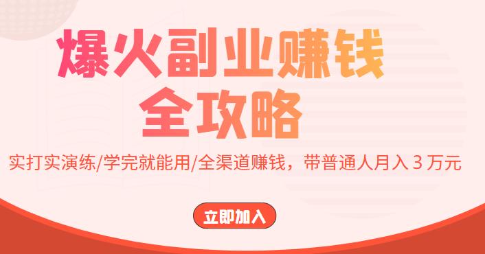 爆火副业赚钱全攻略：实打实演练/学完就能用/全渠道赚钱，带普通人月入３万元！-秀人资源网