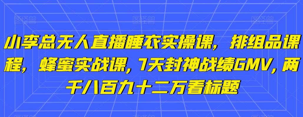 小李总无人直播睡衣实操课，排组品课程，蜂蜜实战课,7天封神战绩GMV,两千八百九十二万-秀人资源网