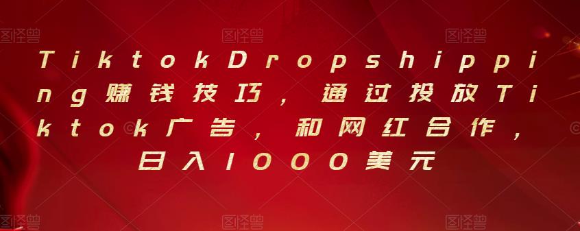 Tiktok Dropshipping赚钱技巧，通过投放Tiktok广告，和网红合作，日入1000美元-秀人资源网