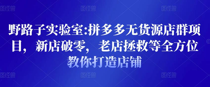 野路子实验室:拼多多无货源店群项目，新店破零，老店拯救等全方位教你打造店铺-秀人资源网
