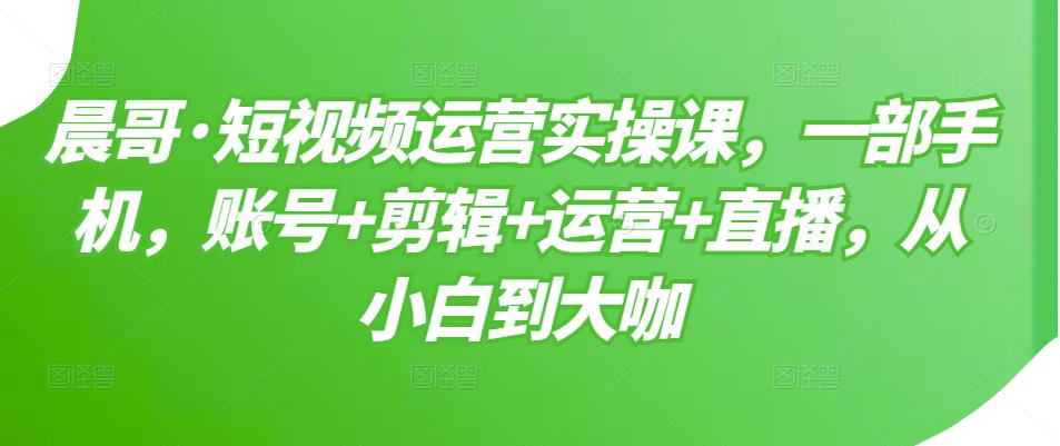 晨哥·短视频运营实操课，一部手机，账号+剪辑+运营+直播，从小白到大咖-整合资源网