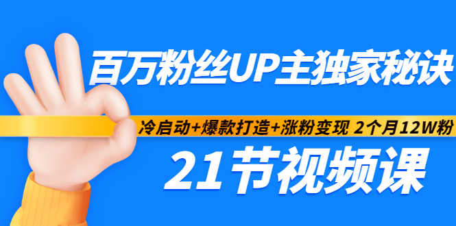百万粉丝UP主独家秘诀：冷启动+爆款打造+涨粉变现2个月12W粉（21节视频课)-秀人资源网
