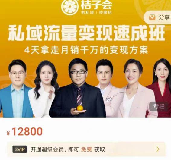 桔子会·私域流量变现速成班，4天拿走月销千万的变现方案 价值12800元-秀人资源网
