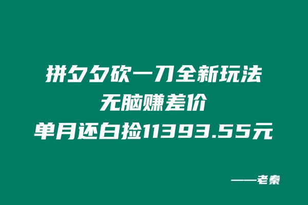 拼夕夕砍一刀全新玩法，无脑赚差价，单月还白捡11393.55元-秀人资源网