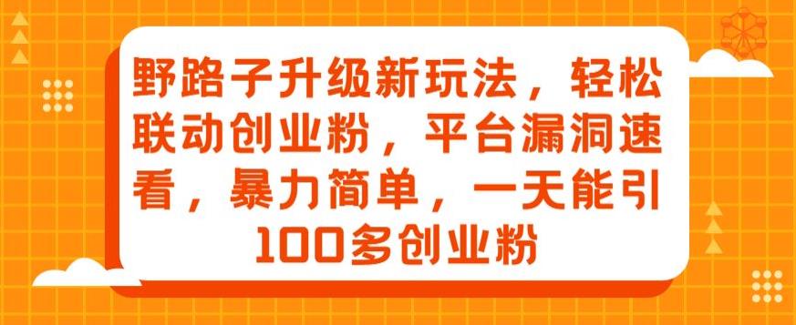 野路子升级新玩法，轻松联动创业粉，平台漏洞速看，暴力简单，一天能引100多创业粉-秀人资源网