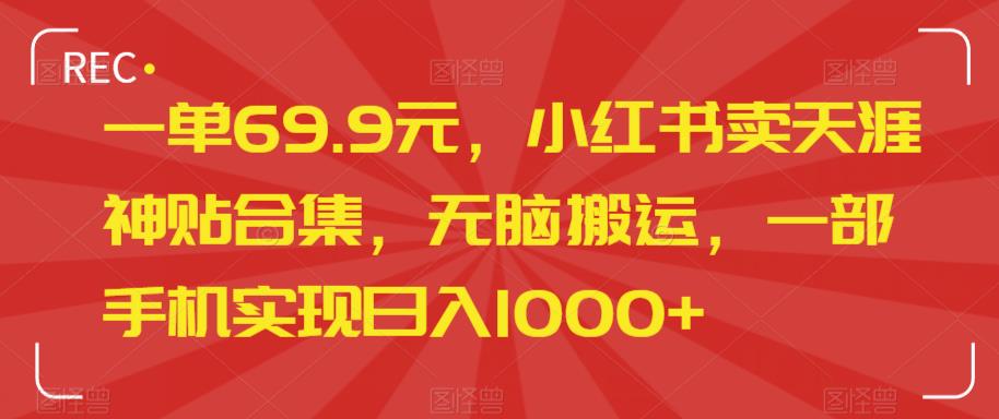 一单69.9元，小红书卖天涯神贴合集，无脑搬运，一部手机实现日入1000+-秀人资源网