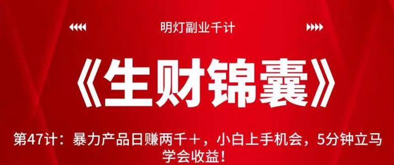 明灯副业千计—《生财锦囊》第47计：暴力产品日赚两千＋，小白上手机会，5分钟立马学会收益-整合资源网