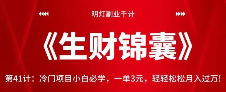 明灯副业千计—《生财锦囊》第41计：冷门项目小白必学，一单3元，轻轻松松月入过万-整合资源网