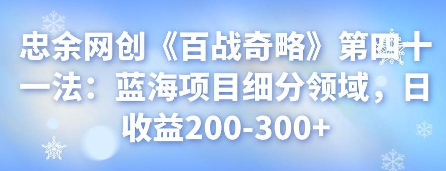 忠余网创《百战奇略》第四十一法：蓝海项目细分领域，日收益200-300+-整合资源网
