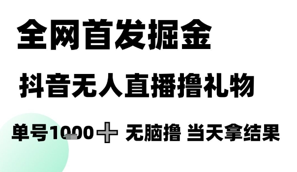 全网首发掘金抖音无人直播撸礼物，单号1k +无脑撸，当天拿结果【揭秘】-秀人资源网