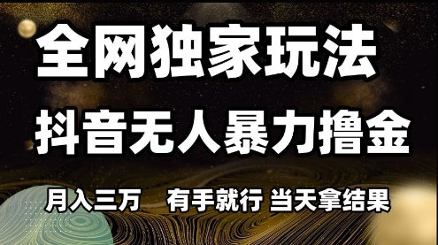 全网独家玩法抖音无人暴力撸金，月入3W，有手就行，当天拿结果【揭秘】-秀人资源网
