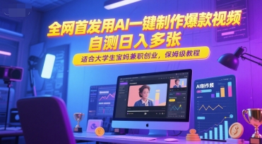 全网首发用AI一键制作爆款视频，自测日入多张，适合大学生宝妈兼职创业，保姆级教程-秀人资源网