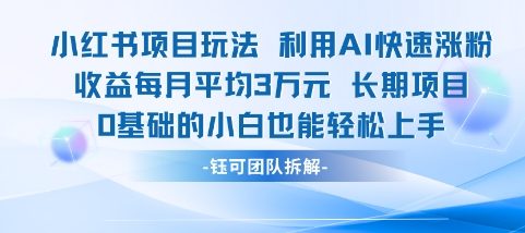 适合小白操作的小红书新项目，利用AI快速涨粉，收益每月平均1W+-秀人资源网